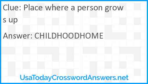 Place where a person grows up Answer