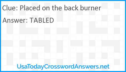 Placed on the back burner Answer