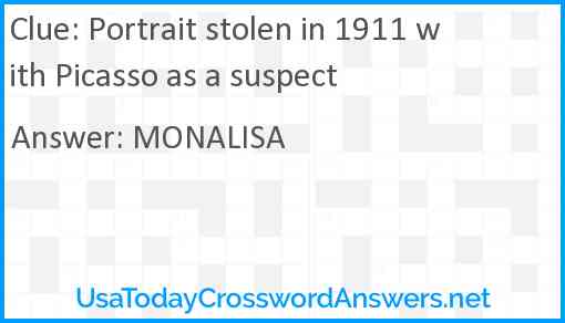 Portrait stolen in 1911 with Picasso as a suspect Answer