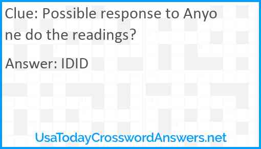 Possible response to Anyone do the readings? Answer