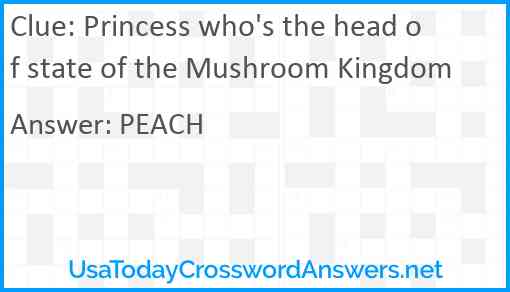 Princess who's the head of state of the Mushroom Kingdom Answer