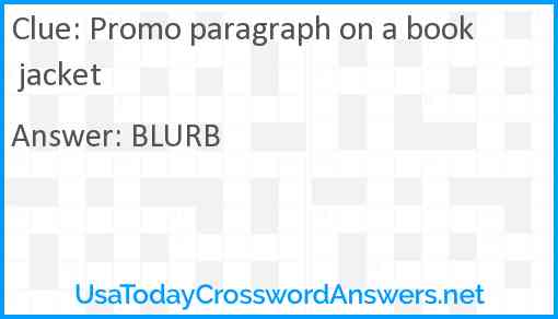 Promo paragraph on a book jacket Answer
