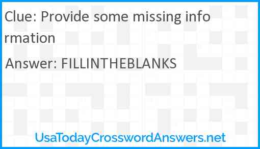Provide some missing information Answer