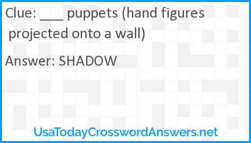 ___ puppets (hand figures projected onto a wall) Answer