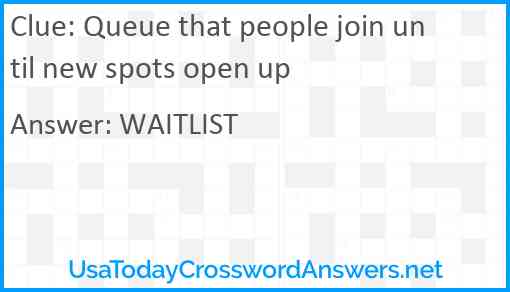 Queue that people join until new spots open up Answer
