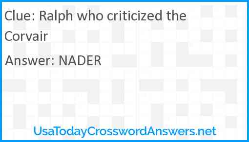 Ralph who criticized the Corvair Answer