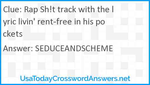 Rap Sh!t track with the lyric livin' rent-free in his pockets Answer