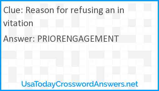Reason for refusing an invitation Answer