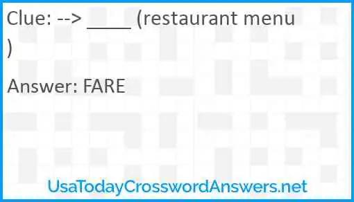 --> ____ (restaurant menu) Answer