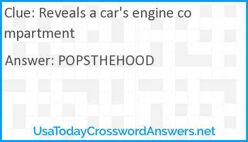 Reveals a car's engine compartment Answer