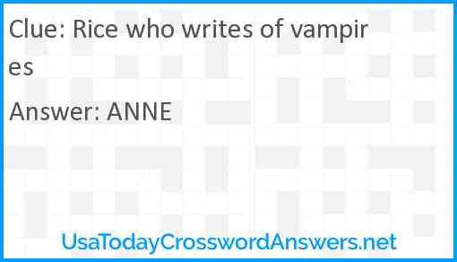 Rice who writes of vampires Answer