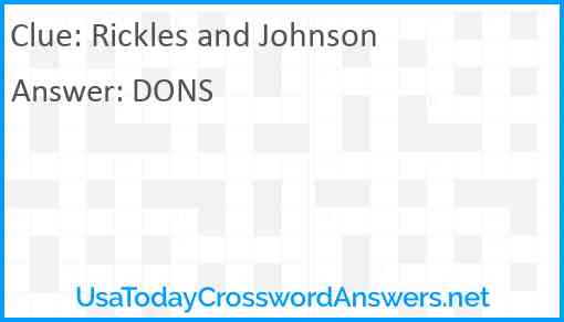 Rickles and Johnson Answer