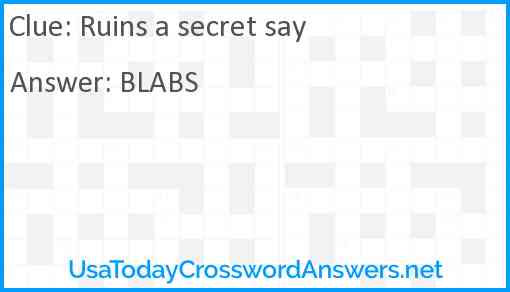 Ruins a secret say Answer