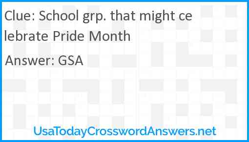 School grp. that might celebrate Pride Month Answer