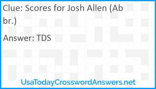Scores for Josh Allen (Abbr.) Answer