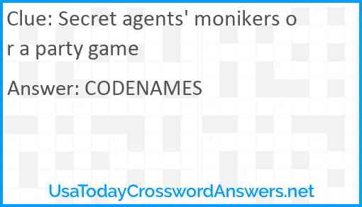 Secret agents' monikers or a party game Answer