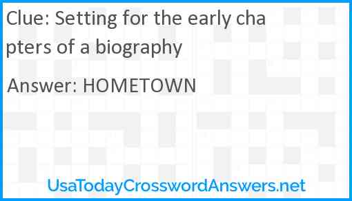 Setting for the early chapters of a biography Answer