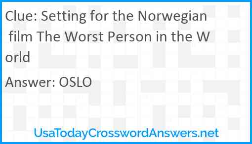 Setting for the Norwegian film The Worst Person in the World Answer