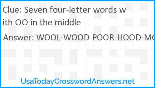 Seven four-letter words with OO in the middle Answer