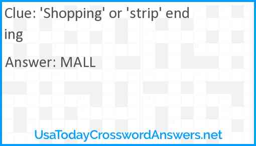 'Shopping' or 'strip' ending Answer