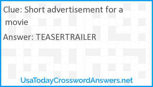 Short advertisement for a movie Answer