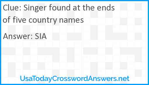 Singer found at the ends of five country names Answer
