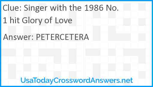 Singer with the 1986 No. 1 hit Glory of Love Answer
