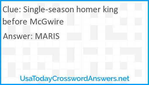 Single-season homer king before McGwire Answer