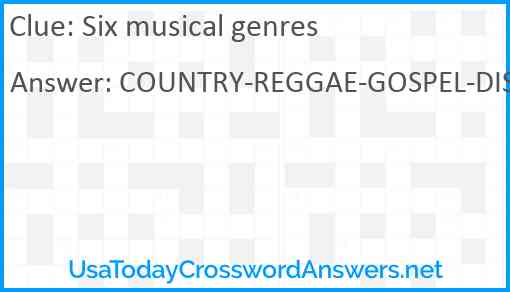 Six musical genres Answer