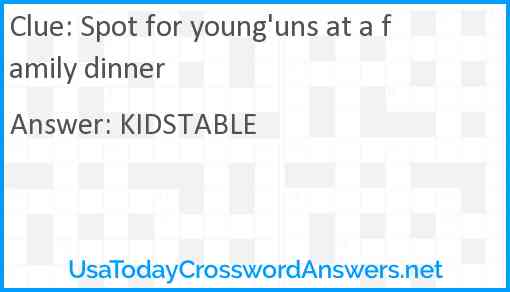 Spot for young'uns at a family dinner Answer