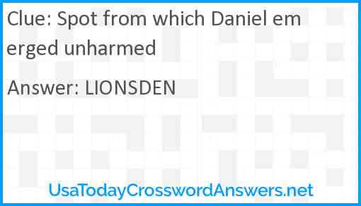 Spot from which Daniel emerged unharmed Answer