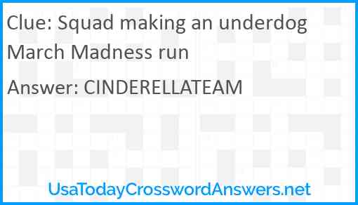 Squad making an underdog March Madness run Answer