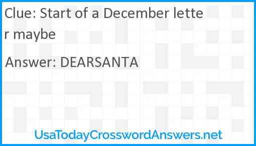 Start of a December letter maybe Answer