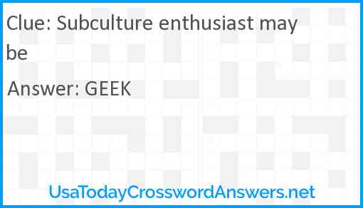 Subculture enthusiast maybe Answer