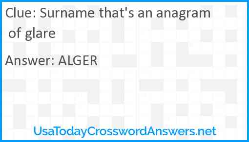 Surname that's an anagram of glare Answer