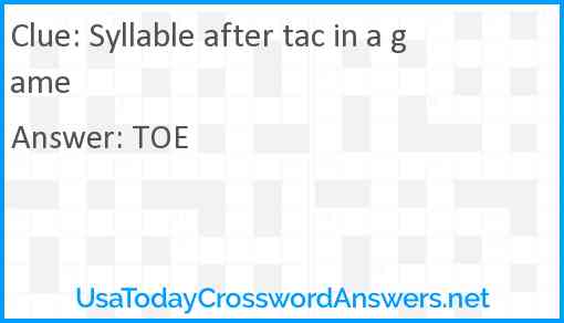 Syllable after tac in a game Answer