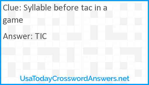 Syllable before tac in a game Answer