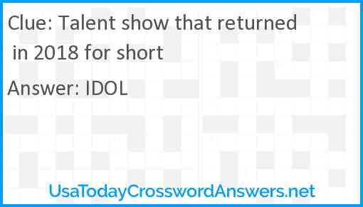 Talent show that returned in 2018 for short Answer