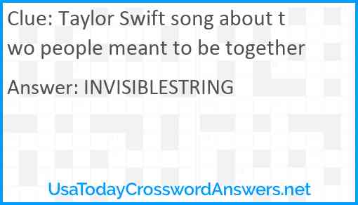 Taylor Swift song about two people meant to be together Answer