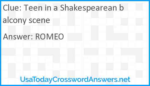Teen in a Shakespearean balcony scene Answer