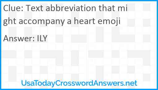 Text abbreviation that might accompany a heart emoji Answer