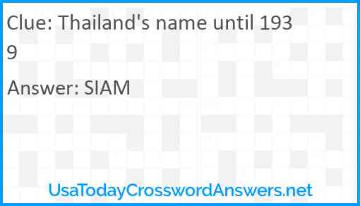 Thailand's name until 1939 Answer