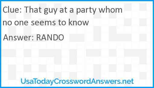 That guy at a party whom no one seems to know Answer