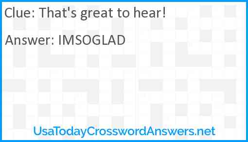 That's great to hear! Answer