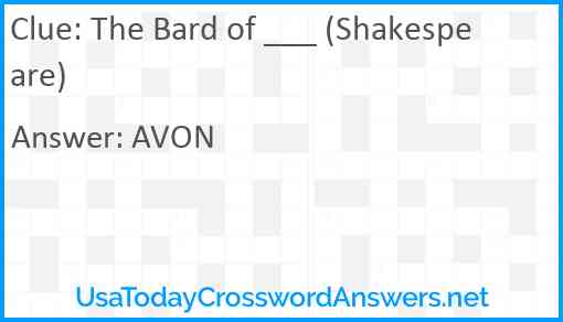 The Bard of ___ (Shakespeare) Answer