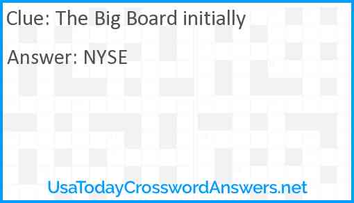The Big Board initially Answer