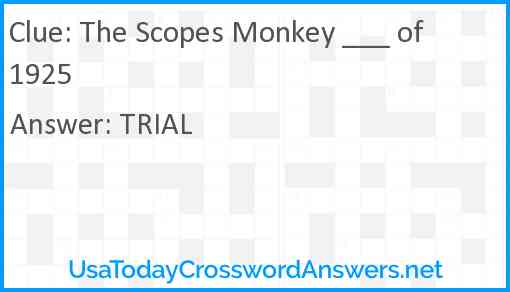 The Scopes Monkey ___ of 1925 Answer