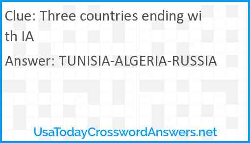 Three countries ending with IA Answer