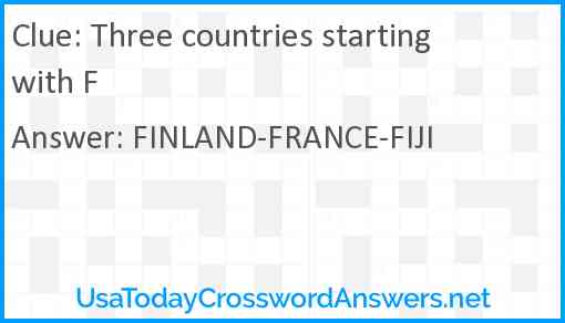 Three countries starting with F Answer