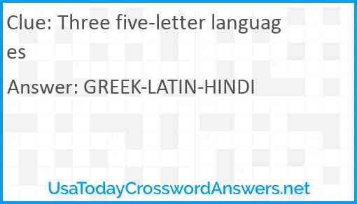 Three five-letter languages Answer